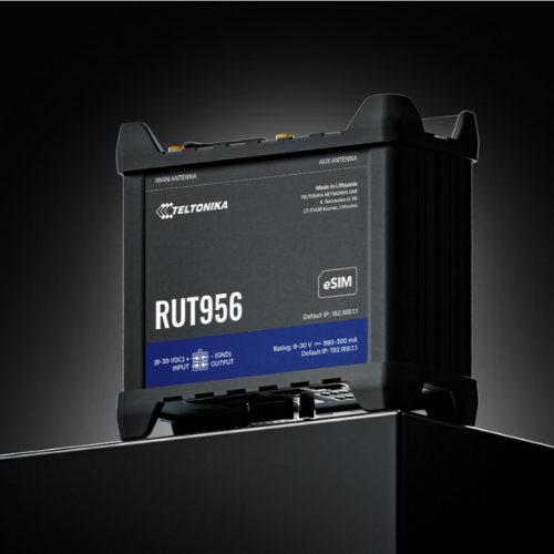 Teltonika RUT956 industrial 4G LTE router — RS232/RS485, dual-SIM, Wi-Fi — product photo